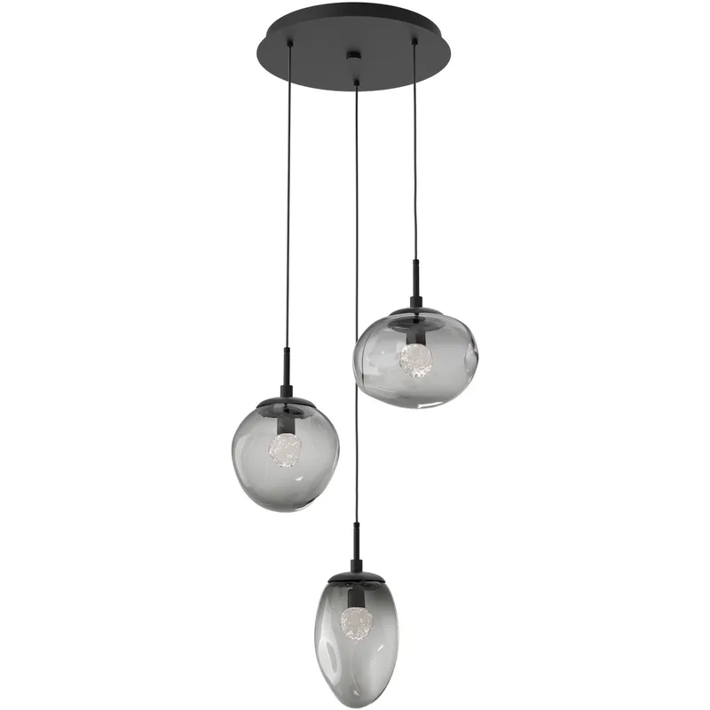 Cosmos LED LED 22.3 inch Matte Black Chandelier Ceiling Light in 3000K LED, Clear Floret Inner with Smoke Cosmos Outer, Round Multi-Port
