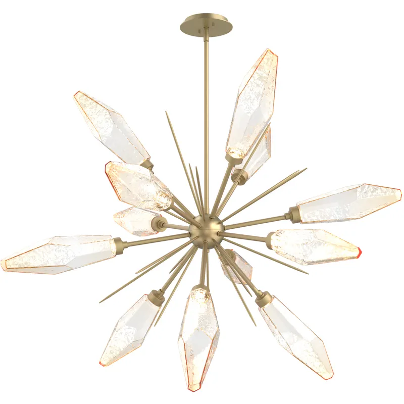 Rock Crystal LED 38.1 inch Gilded Brass Chandelier Ceiling Light in Chilled Amber, 2700K LED, Starburst