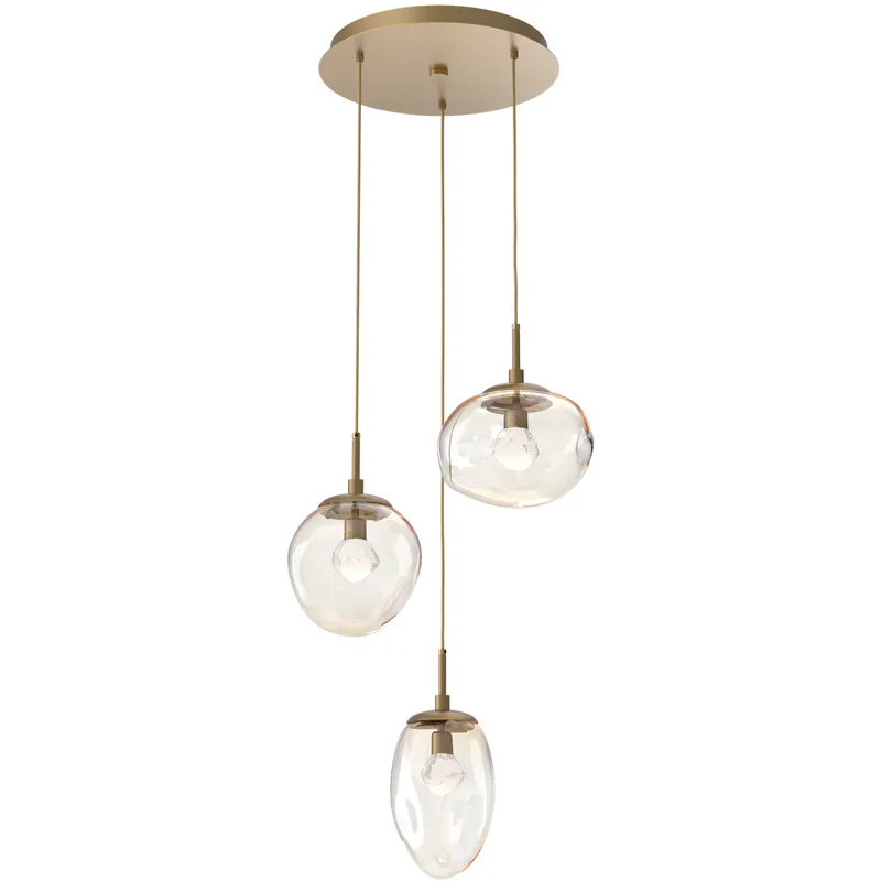 Cosmos LED LED 22.3 inch Gilded Brass Chandelier Ceiling Light in 3000K LED, Clear Zircon Inner with Amber Cosmos Outer, Round Multi-Port