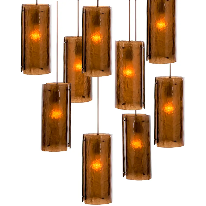 Textured Glass 9 Light 27.3 inch Matte Black Multi-Pendant Ceiling Light