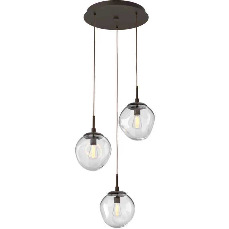 Aster Incandescent 3 Light Flat Bronze Chandelier Ceiling Light, Round Multi-Port