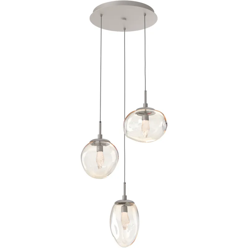 Cosmos LED LED 22.3 inch Beige Silver Chandelier Ceiling Light in Metallic Beige Silver, Clear Geo Inner with Amber Cosmos Outer, 2700K LED, Round Multi-Port