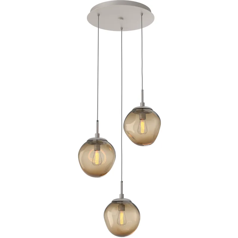 Aster Incandescent 3 Light Beige Silver Chandelier Ceiling Light, Round Multi-Port