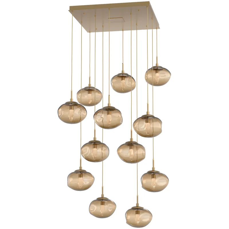 Nova LED LED Gilded Brass Chandelier Ceiling Light, Square Multi-Port