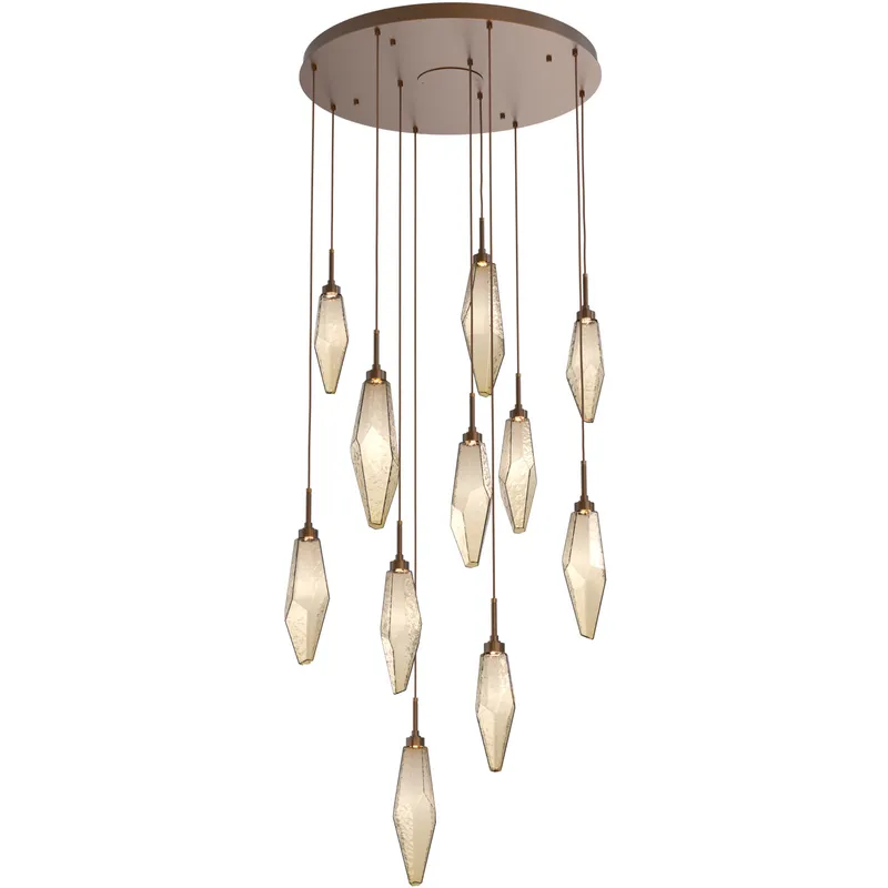 Rock Crystal LED 32.3 inch Flat Bronze Chandelier Ceiling Light, Round Multi-Port