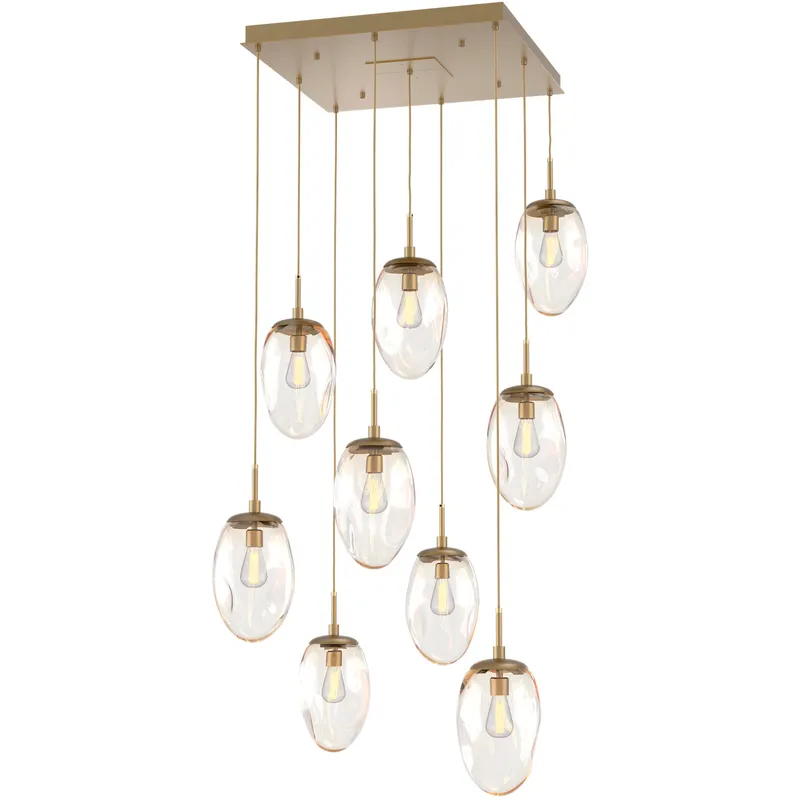 Meteo Incandescent 9 Light Gilded Brass Chandelier Ceiling Light, Square Multi-Port