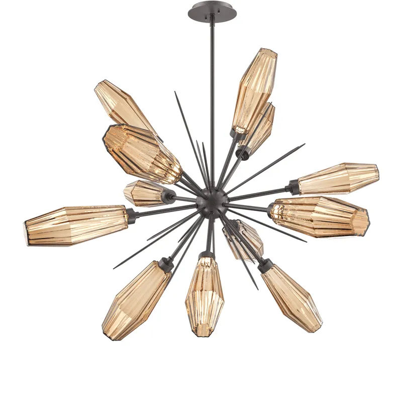 Aalto LED 37.7 inch Graphite Chandelier Ceiling Light in 3000K LED, Optic Rib Bronze, Starburst