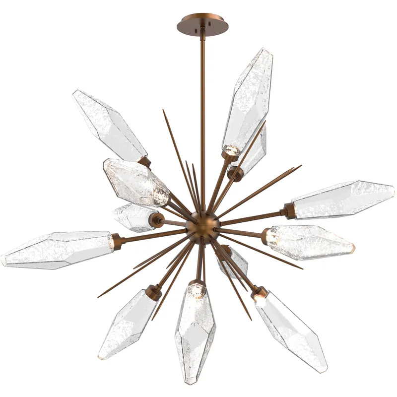 Rock Crystal LED 38.1 inch Flat Bronze Chandelier Ceiling Light in 3000K LED, Chilled Clear, Starburst