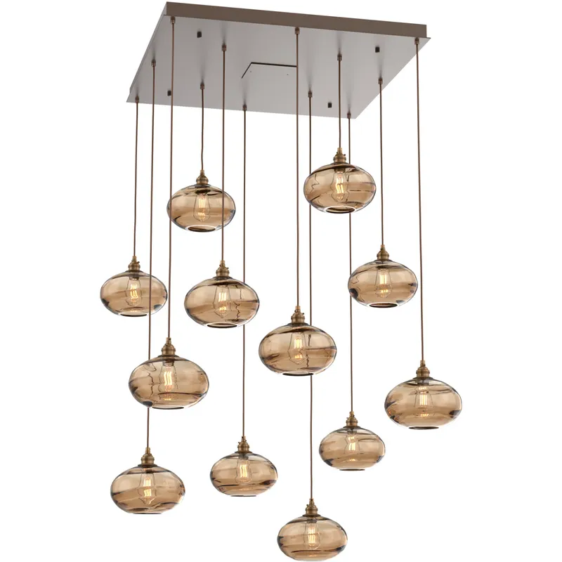 Coppa 12 Light Flat Bronze Chandelier Ceiling Light, Square Multi-Port