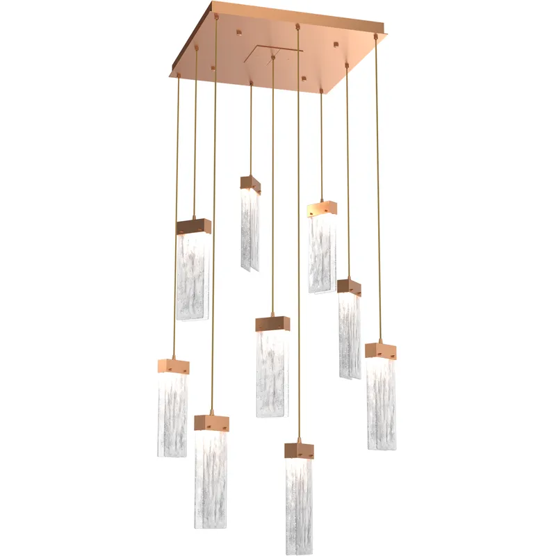 Parallel LED 26 inch Novel Brass Chandelier Ceiling Light in Clear Granite, 2700K LED, Square Multi-Port
