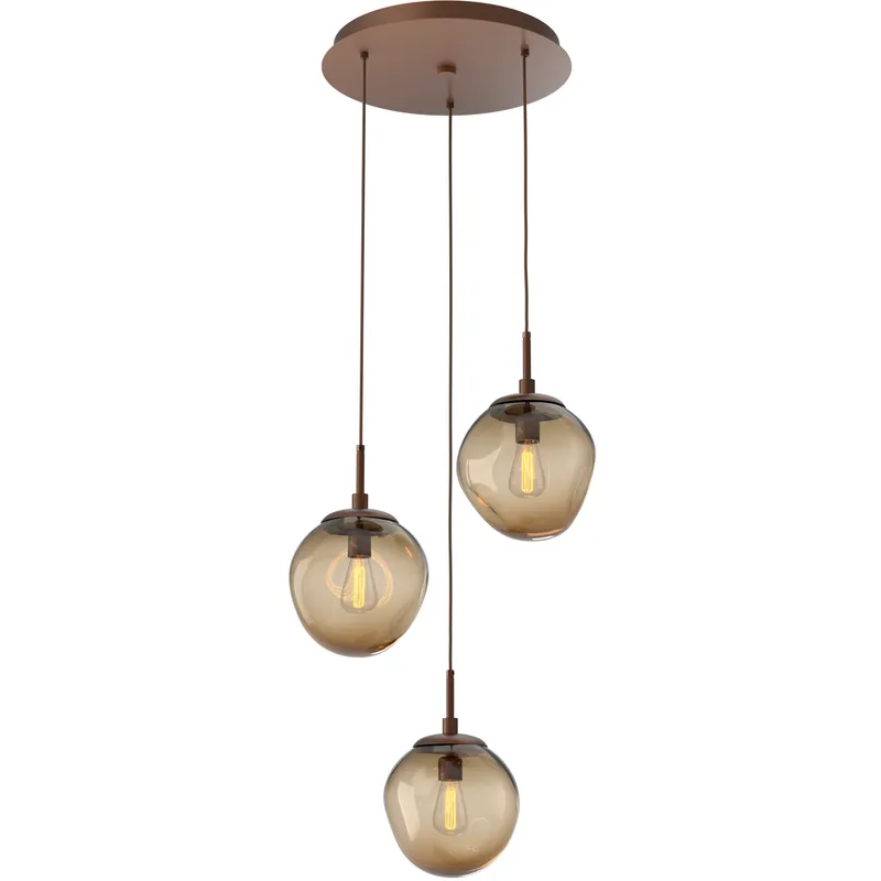 Aster Incandescent 3 Light Burnished Bronze Chandelier Ceiling Light, Round Multi-Pendant