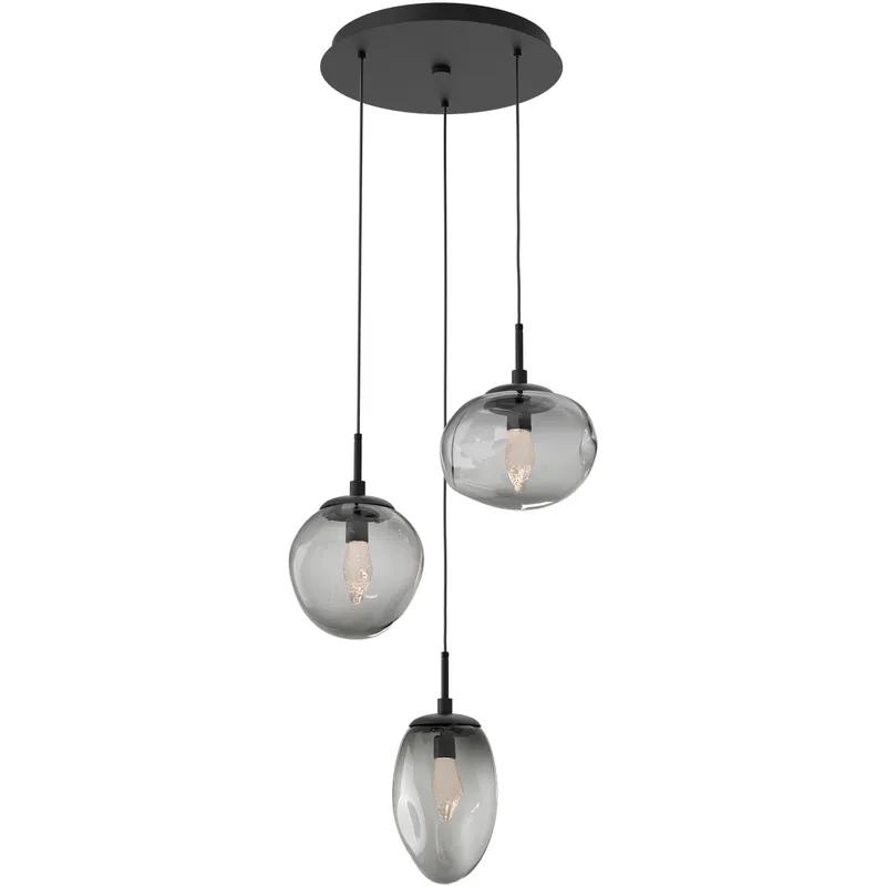 Cosmos LED LED 22.3 inch Matte Black Chandelier Ceiling Light in 3000K LED, Clear Geo Inner with Smoke Cosmos Outer, Round Multi-Port