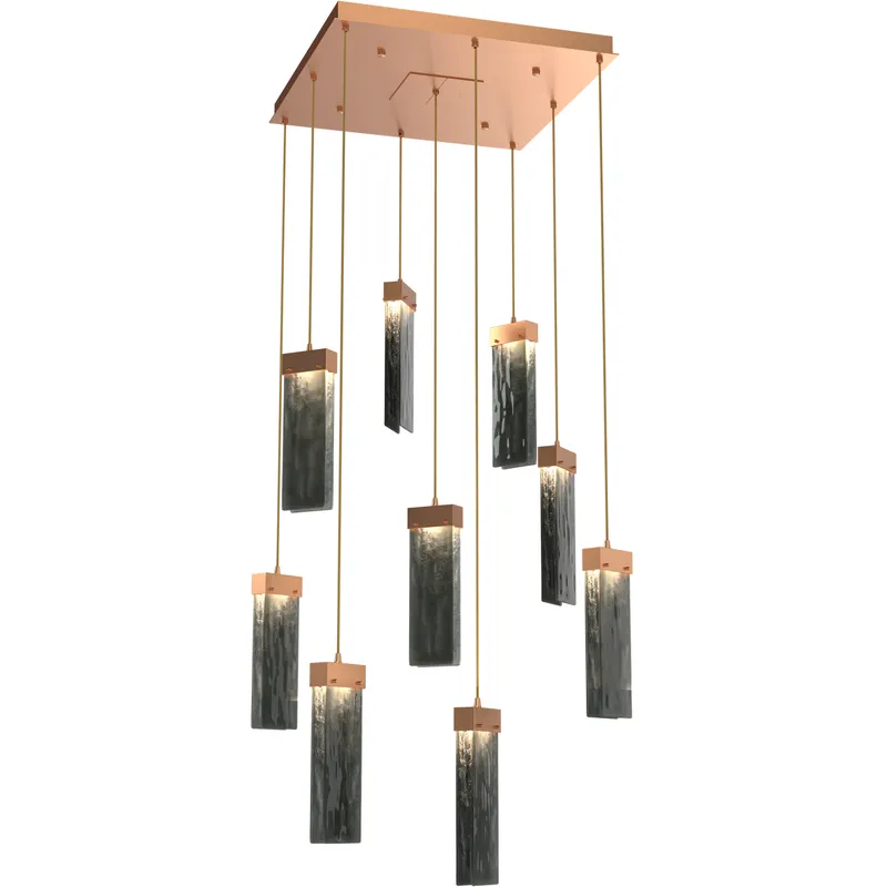 Parallel LED 26 inch Novel Brass Chandelier Ceiling Light in 3000K LED, Smoke Granite, Square Multi-Port