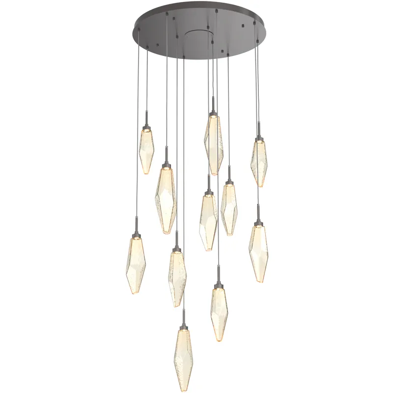 Rock Crystal LED 32.3 inch Graphite Chandelier Ceiling Light, Round Multi-Port