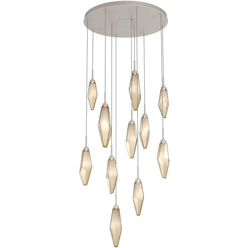 Rock Crystal LED 32.3 inch Beige Silver Chandelier Ceiling Light, Round Multi-Port