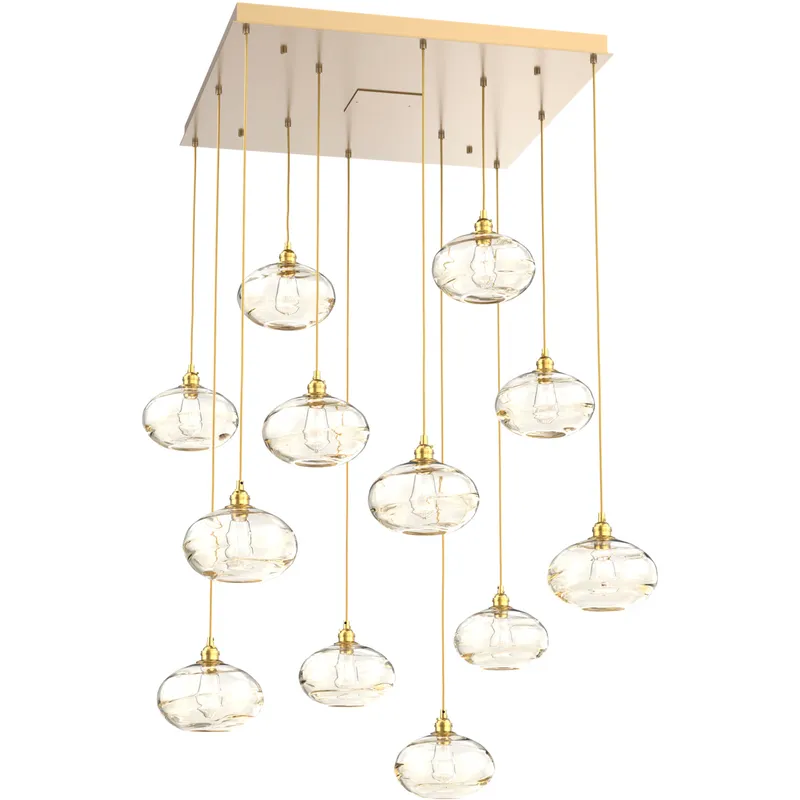 Coppa 12 Light Gilded Brass Chandelier Ceiling Light, Square Multi-Port