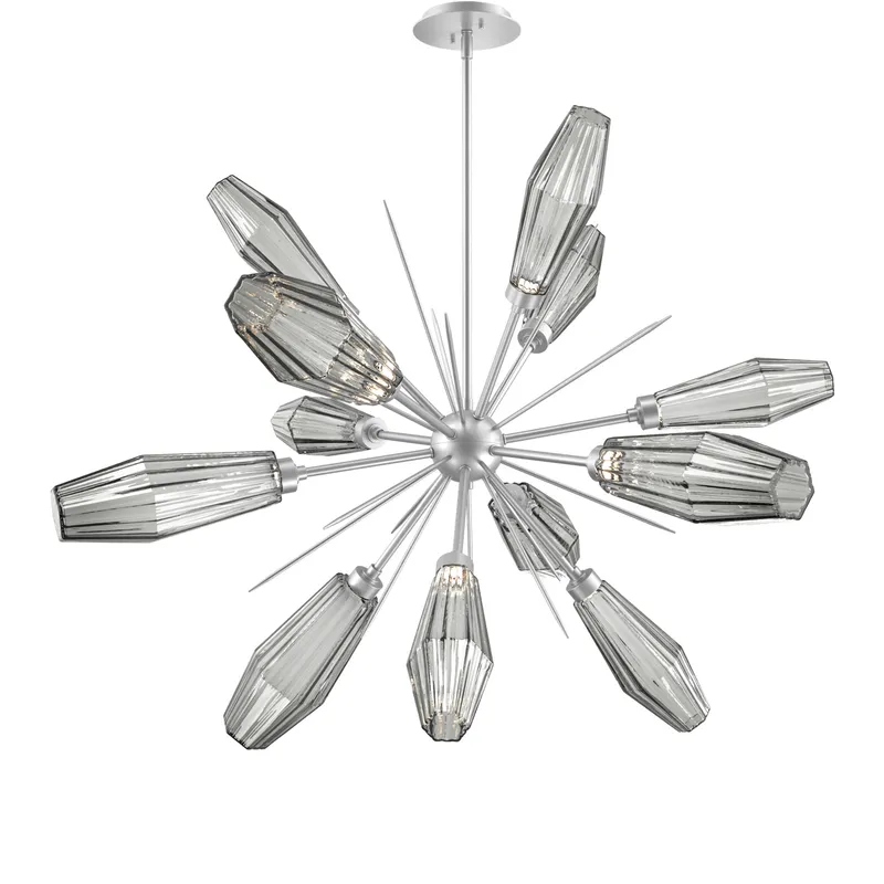 Aalto LED 37.7 inch Classic Silver Chandelier Ceiling Light in 3000K LED, Optic Rib Smoke, Starburst