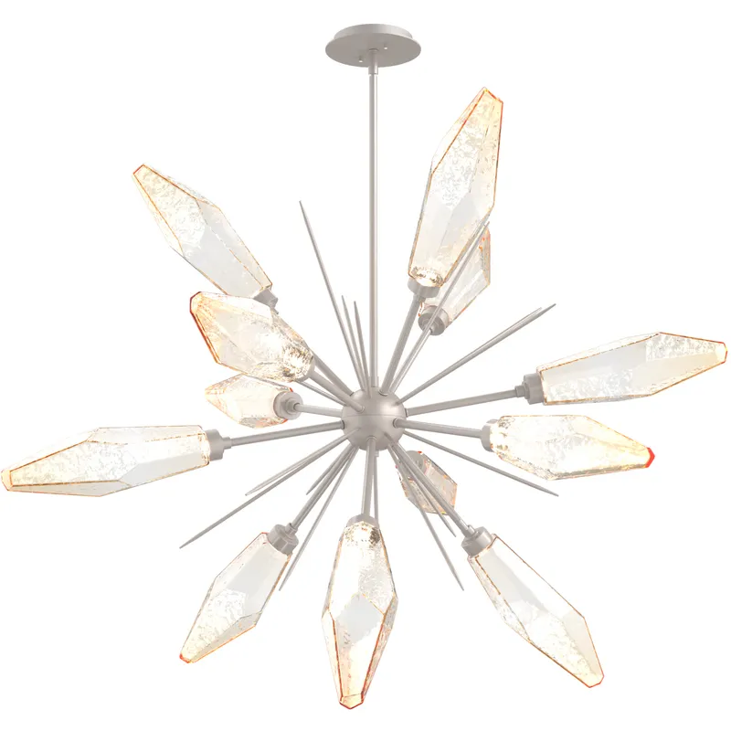 Rock Crystal LED 38.1 inch Beige Silver Chandelier Ceiling Light in 3000K LED, Metallic Beige Silver, Chilled Amber, Starburst