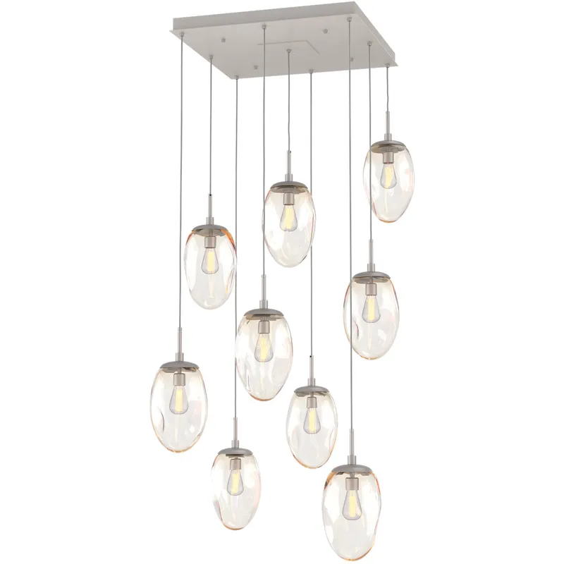 Meteo Incandescent 9 Light Beige Silver Chandelier Ceiling Light, Square Multi-Port