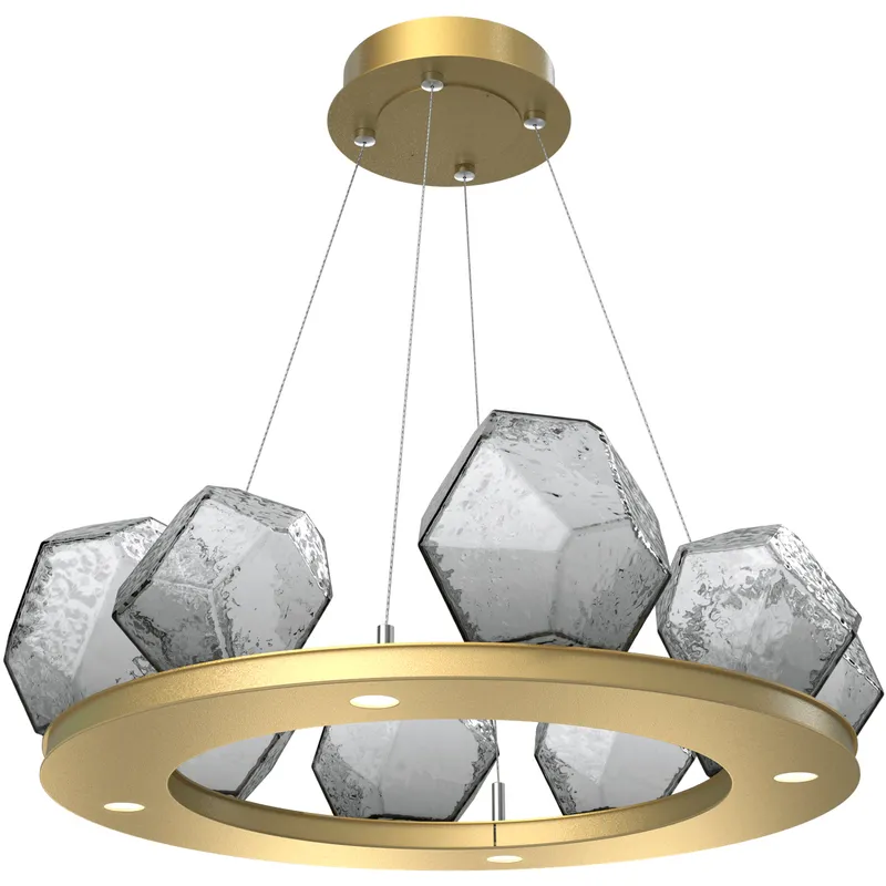 Gem LED 27.4 inch Gilded Brass Chandelier Ceiling Light in Smoke, 2700K LED, Ring