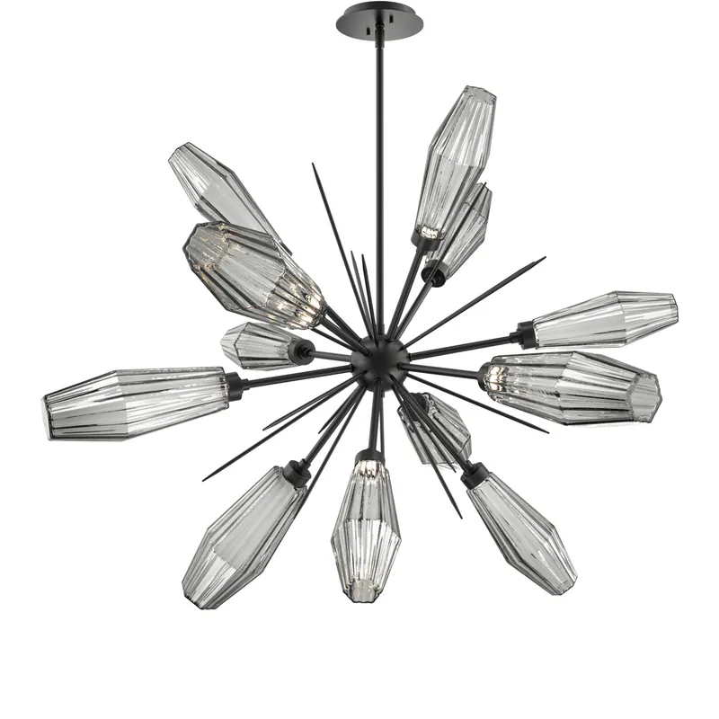 Aalto LED 37.7 inch Matte Black Chandelier Ceiling Light in Optic Rib Smoke, 2700K LED, Starburst