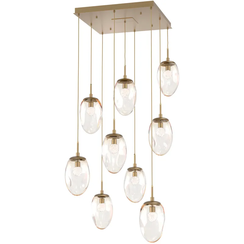 Meteo LED LED Gilded Brass Chandelier Ceiling Light, Square Multi-Port