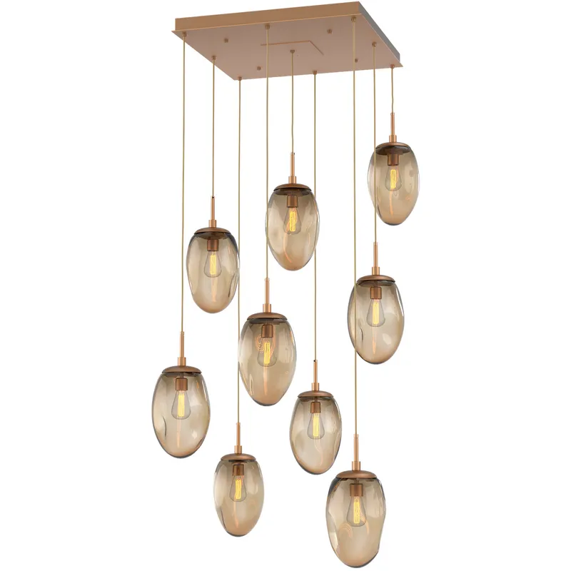 Meteo Incandescent 9 Light Novel Brass Chandelier Ceiling Light, Square Multi-Pendant