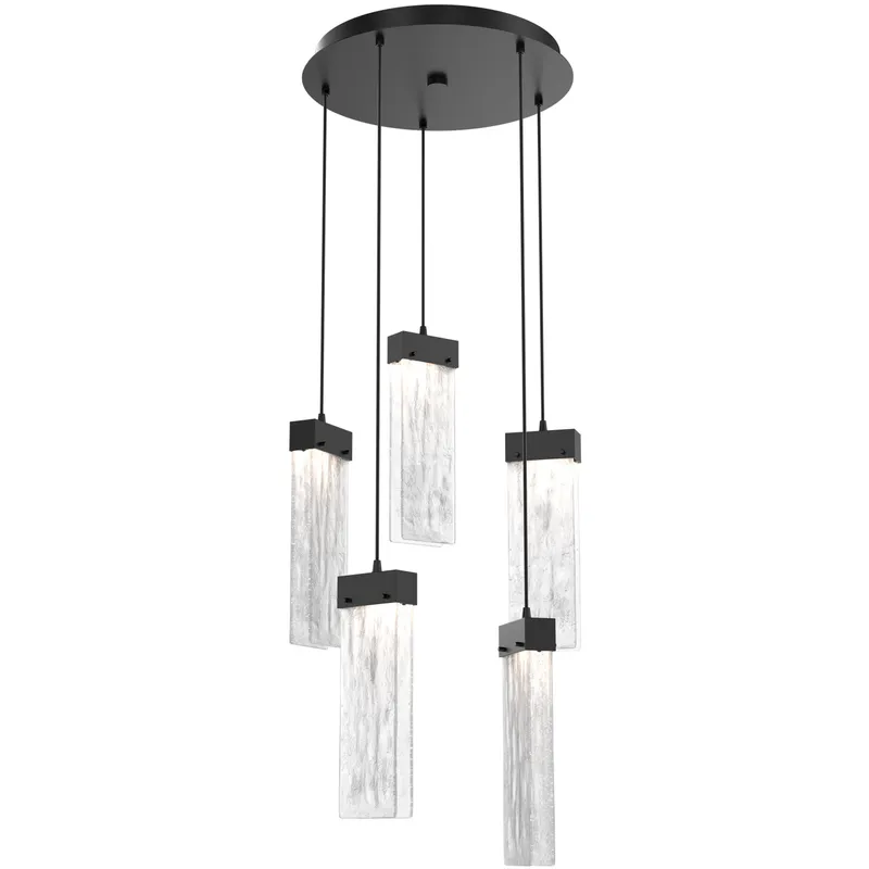 Parallel LED 18.6 inch Matte Black Chandelier Ceiling Light in 3000K LED, Clear Granite, Round Multi-Port