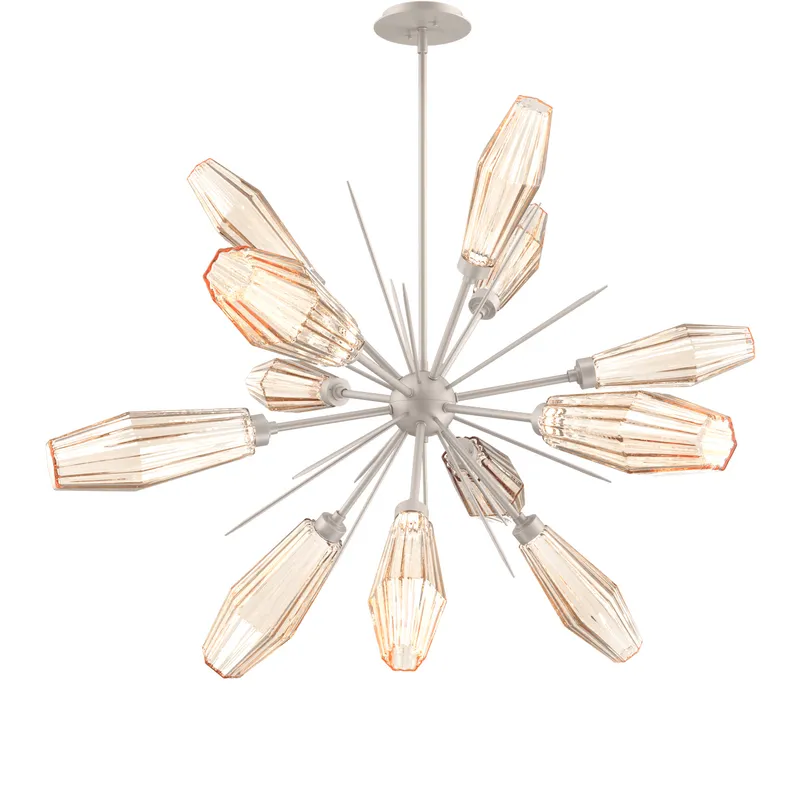 Aalto LED 37.7 inch Beige Silver Chandelier Ceiling Light in 3000K LED, Metallic Beige Silver, Optic Rib Amber, Starburst