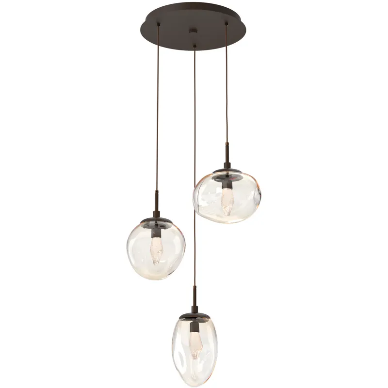 Cosmos LED LED 22.3 inch Flat Bronze Chandelier Ceiling Light in 3000K LED, Clear Geo Inner with Amber Cosmos Outer, Round Multi-Port
