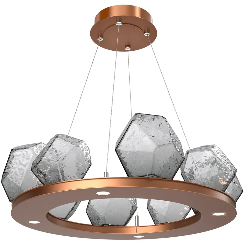 Gem LED 27.4 inch Novel Brass Chandelier Ceiling Light in 3000K LED, Smoke, Ring