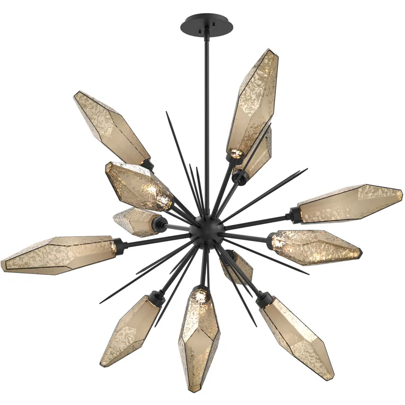 Rock Crystal LED 38.1 inch Matte Black Chandelier Ceiling Light in Chilled Bronze, 2700K LED, Starburst