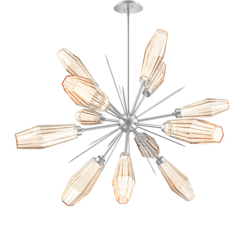 Aalto LED 37.7 inch Classic Silver Chandelier Ceiling Light in Optic Rib Amber, 2700K LED, Starburst