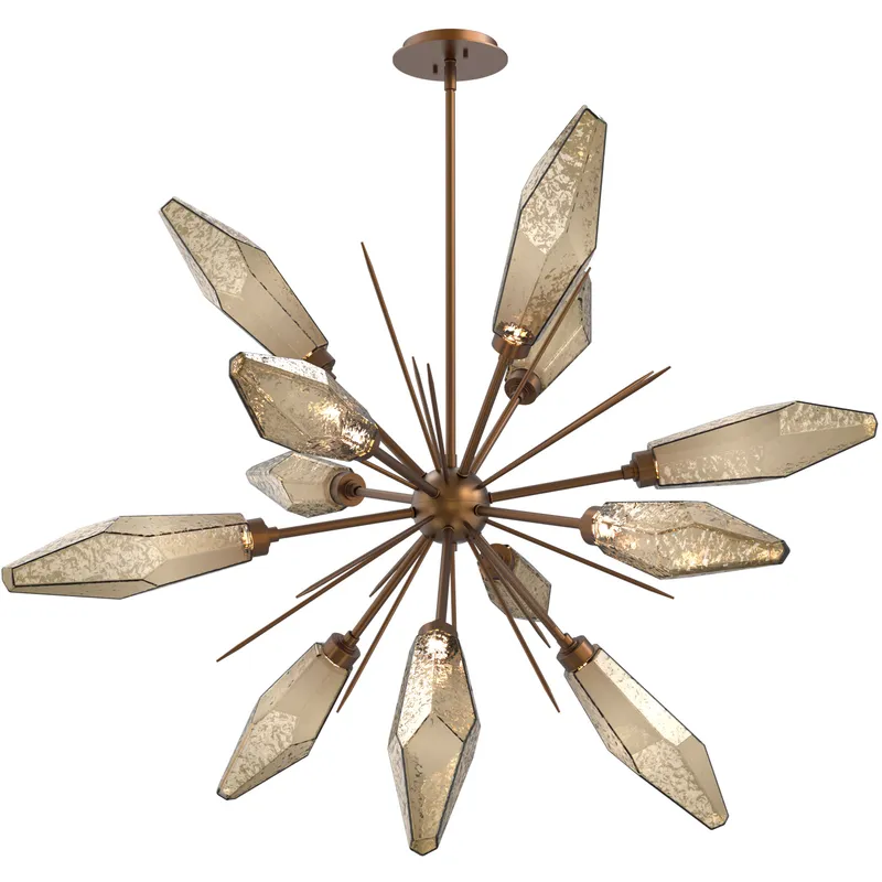 Rock Crystal LED 38.1 inch Flat Bronze Chandelier Ceiling Light in Chilled Bronze, 2700K LED, Starburst