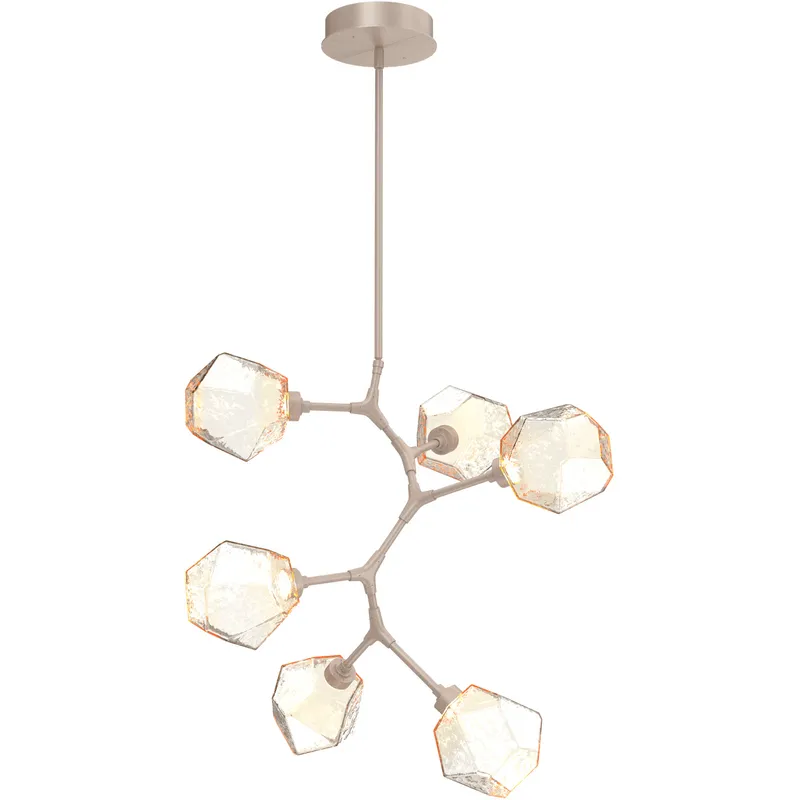 Gem LED 30 inch Beige Silver Chandelier Ceiling Light in 3000K LED, Metallic Beige Silver, Amber, Modern Vine