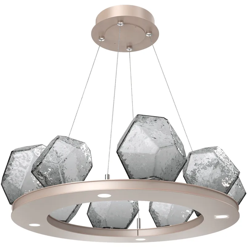 Gem LED 27.4 inch Beige Silver Chandelier Ceiling Light in 3000K LED, Metallic Beige Silver, Smoke, Ring