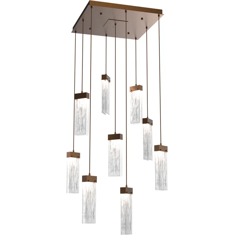 Parallel LED 26 inch Flat Bronze Chandelier Ceiling Light in 3000K LED, Clear Granite, Square Multi-Port