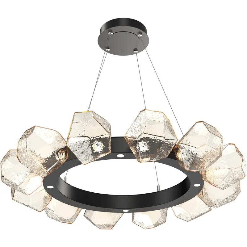 Gem LED 36 inch Matte Black Chandelier Ceiling Light in Amber, 2700K LED, Radial Ring