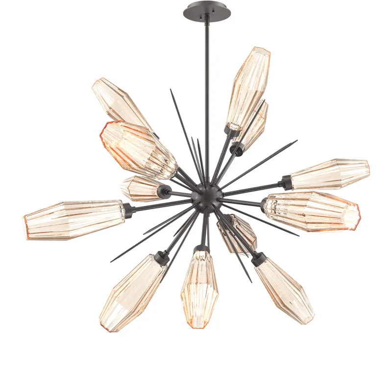 Aalto LED 37.7 inch Graphite Chandelier Ceiling Light in 3000K LED, Optic Rib Amber, Starburst