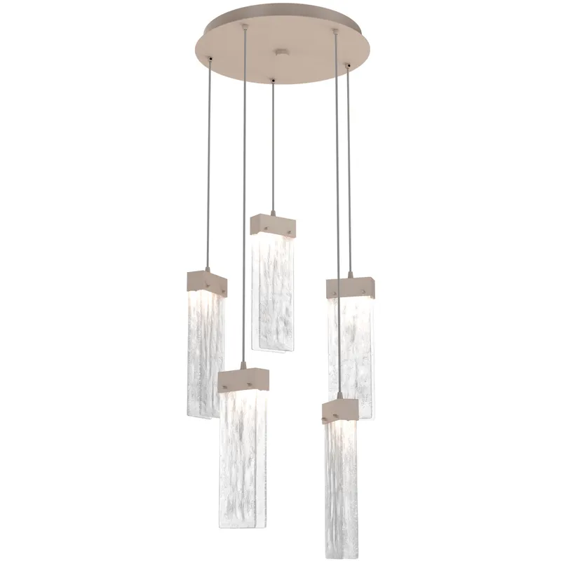 Parallel LED 18.6 inch Beige Silver Chandelier Ceiling Light in 3000K LED, Metallic Beige Silver, Clear Granite, Round Multi-Port