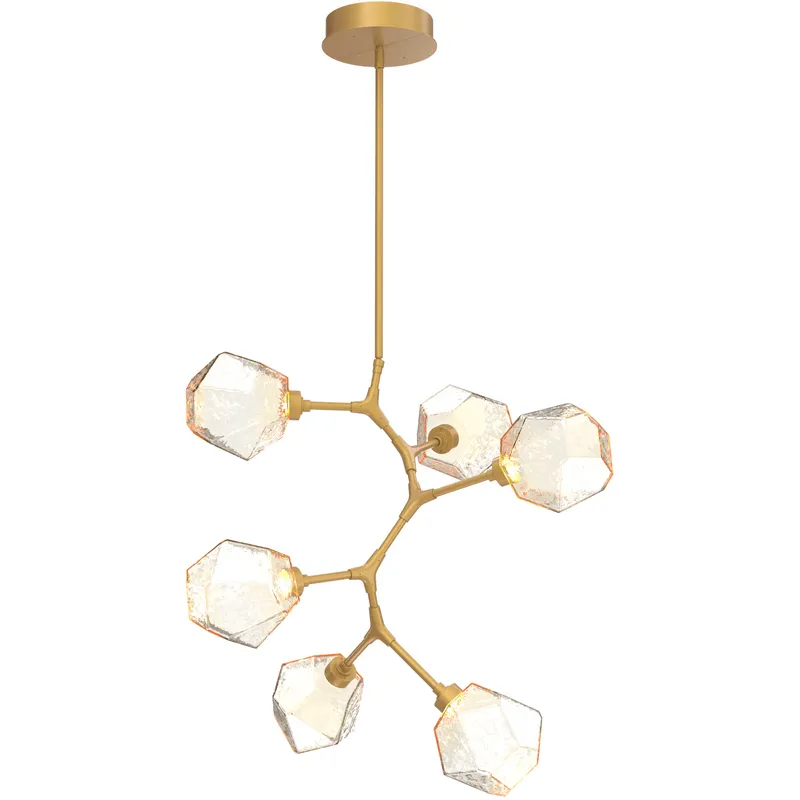 Gem LED 30 inch Gilded Brass Chandelier Ceiling Light in Amber, 2700K LED, Modern Vine