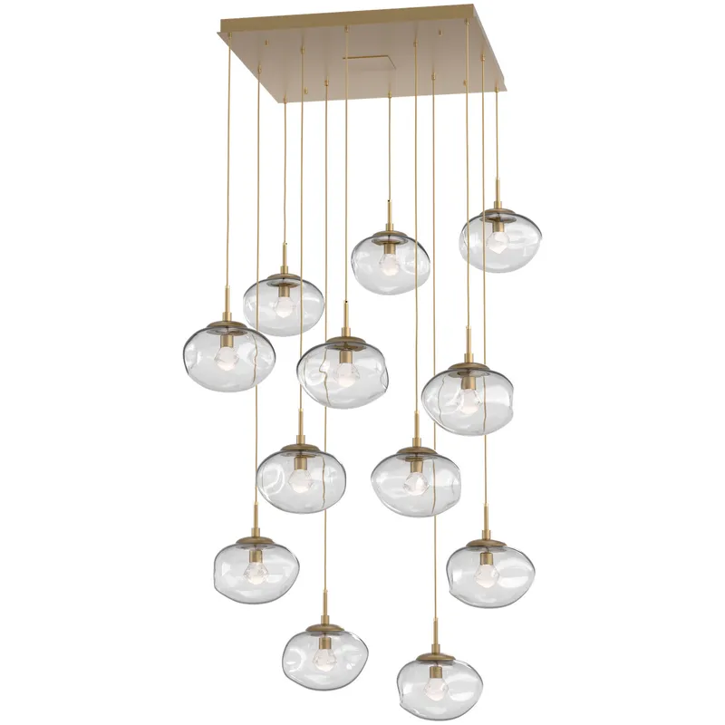 Nova LED LED Gilded Brass Chandelier Ceiling Light, Square Multi-Port