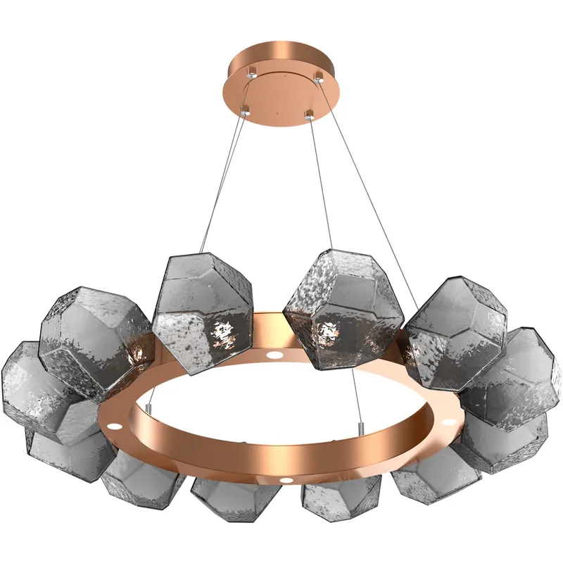 Gem LED 36 inch Novel Brass Chandelier Ceiling Light in Smoke, 2700K LED, Radial Ring