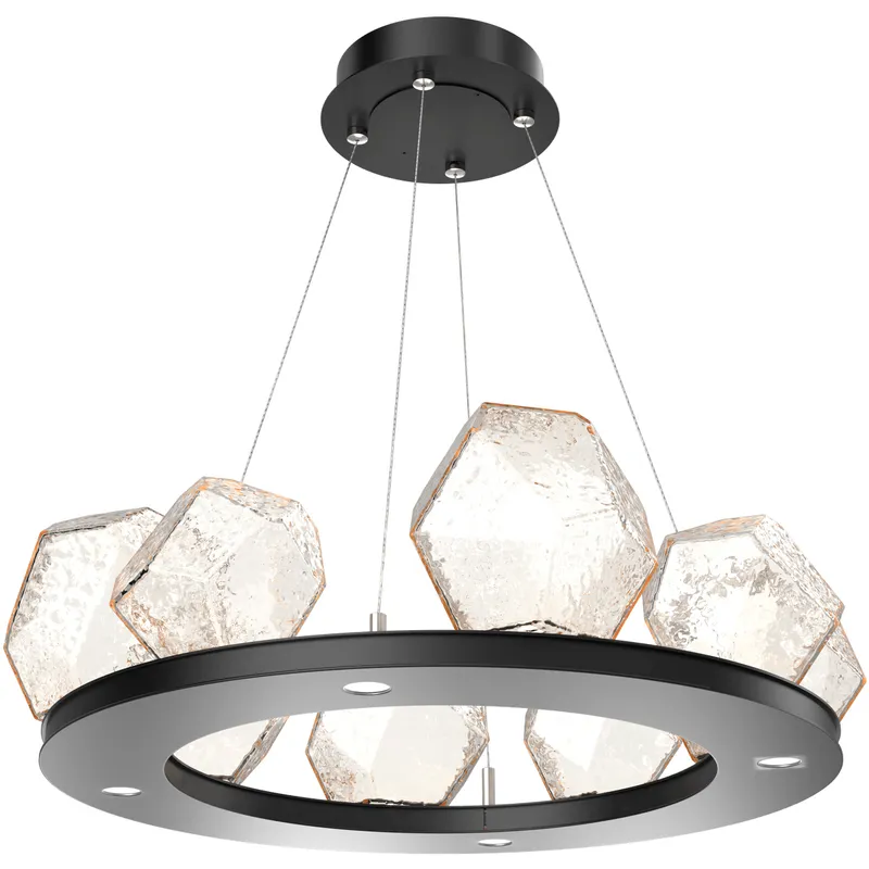 Gem LED 27.4 inch Matte Black Chandelier Ceiling Light in Amber, 2700K LED, Ring