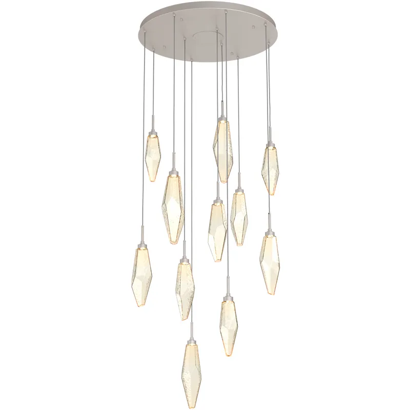 Rock Crystal LED 32.3 inch Beige Silver Chandelier Ceiling Light, Round Multi-Port