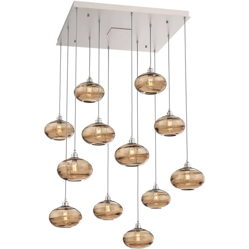 Textured Glass 11 Light 33.4 inch Matte Black Multi-Pendant Ceiling Light