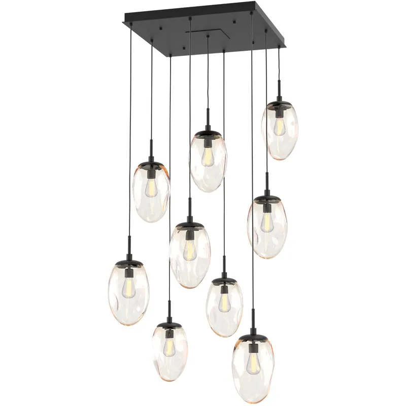 Meteo Incandescent 9 Light Matte Black Chandelier Ceiling Light, Square Multi-Port