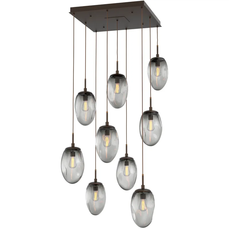 Meteo Incandescent 9 Light Flat Bronze Chandelier Ceiling Light, Square Multi-Port