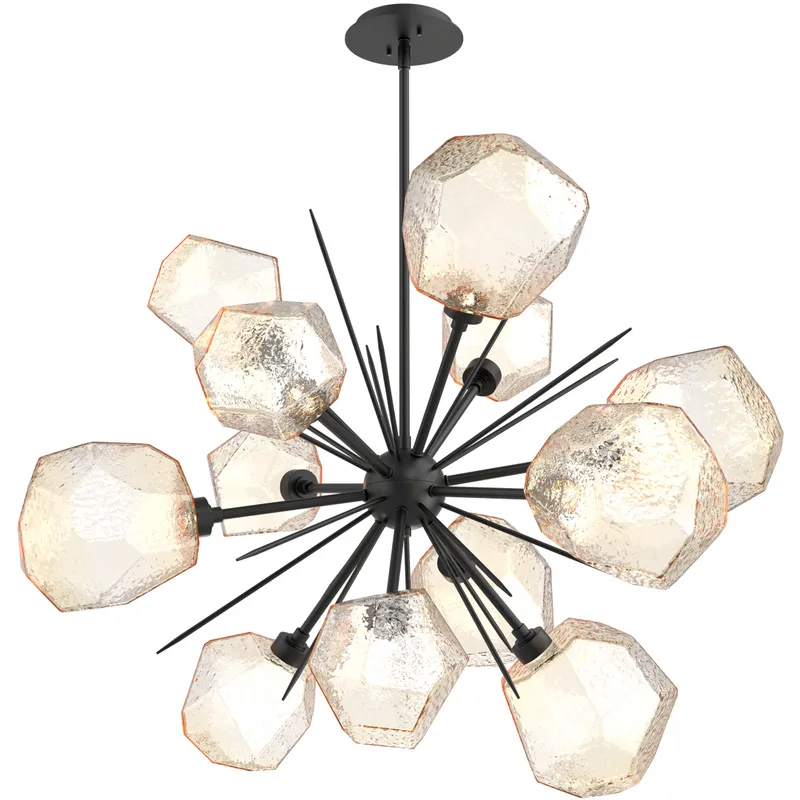 Gem LED 38.4 inch Matte Black Chandelier Ceiling Light in 3000K LED, Amber, Starburst