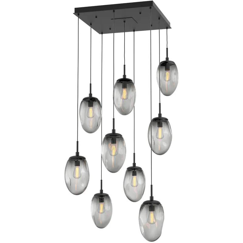 Meteo Incandescent 9 Light Matte Black Chandelier Ceiling Light, Square Multi-Port